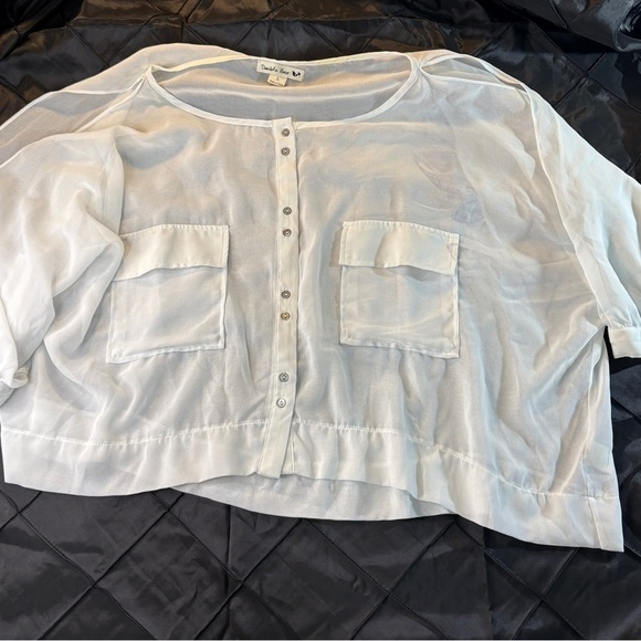 Double Zero Sheer White Button-Up Blouse Large - Picture 1 of 5